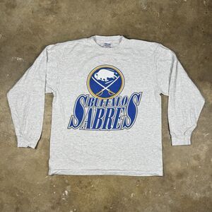 Vintage Buffalo Sabres NHL Shirt Men’s XL Ash Gray Single Stitch 90s Long Sleeve